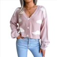 thumbnail image 2 of Cárdigan de Punto Informal y Elegante con Estampado de Nubes para Mujer, con Botones Delanteros, Larga y Cuello en V. Rosa S, 2 of 10