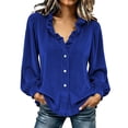 thumbnail image 2 of Chbgutlmr Button down Velour Tops for Women Peasant Long Sleeve Ruffled V Neck Blouse Tops Casual Loose Fall Trendy T-Shirts, 2 of 9