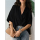 thumbnail image 5 of Blusa Informal Elegante para Mujer, de Negocios, de Corta, con Cuello en V y Tapeta, Camisa de Trabajo Negra L, 5 of 8