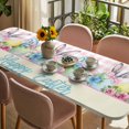 thumbnail image 3 of Easter Table Cloths for 8 Foot Rectangle Tables, Spring Watercolor Bunny Eggs Flowers Pink Plaid Patio Waterproof Elastic Fitted Tablecloths, Washable Rectangular Table Cover for Camping, 3 of 8