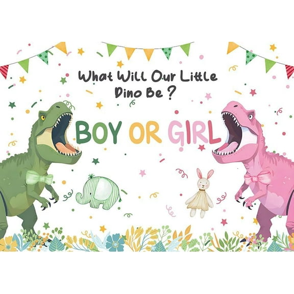 Dinosaur Gender Reveal Backdrop Boy or Girl What Will Our Little Dino Be Photography Background Pink Green Dinosaur Gender Reveal Party Decorations Banner Photo Booth Props