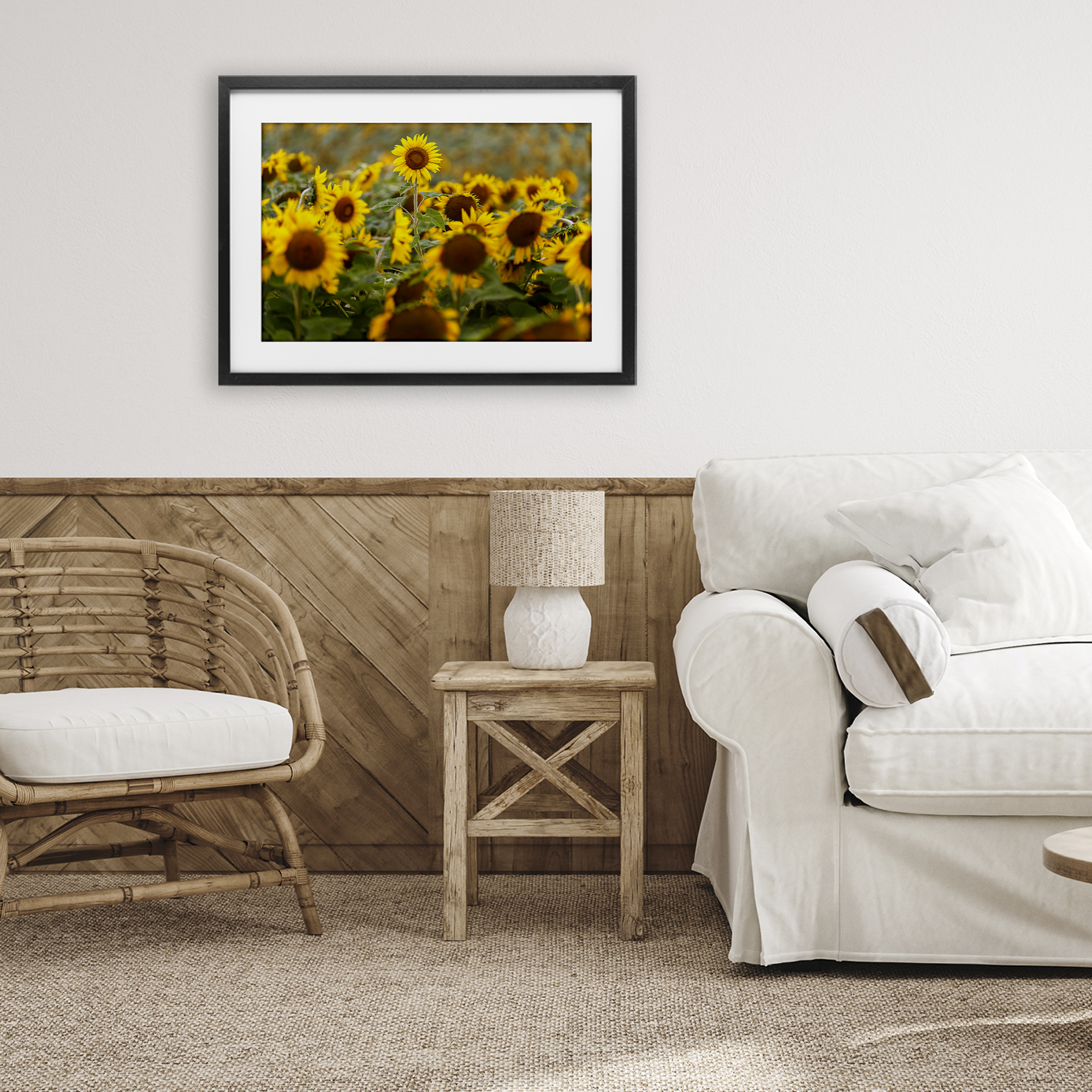 Central Sunflower in Meadow Black Framed Print Under Glass, design by Andy Crawford