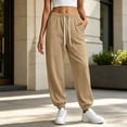 thumbnail image 6 of Mifsaly Joggers Pants for Women High Waisted Jogger Sweatpants Drawstring Elastic Waist Casual Daily Bottoms with Pockets Khaki,XL, 6 of 7