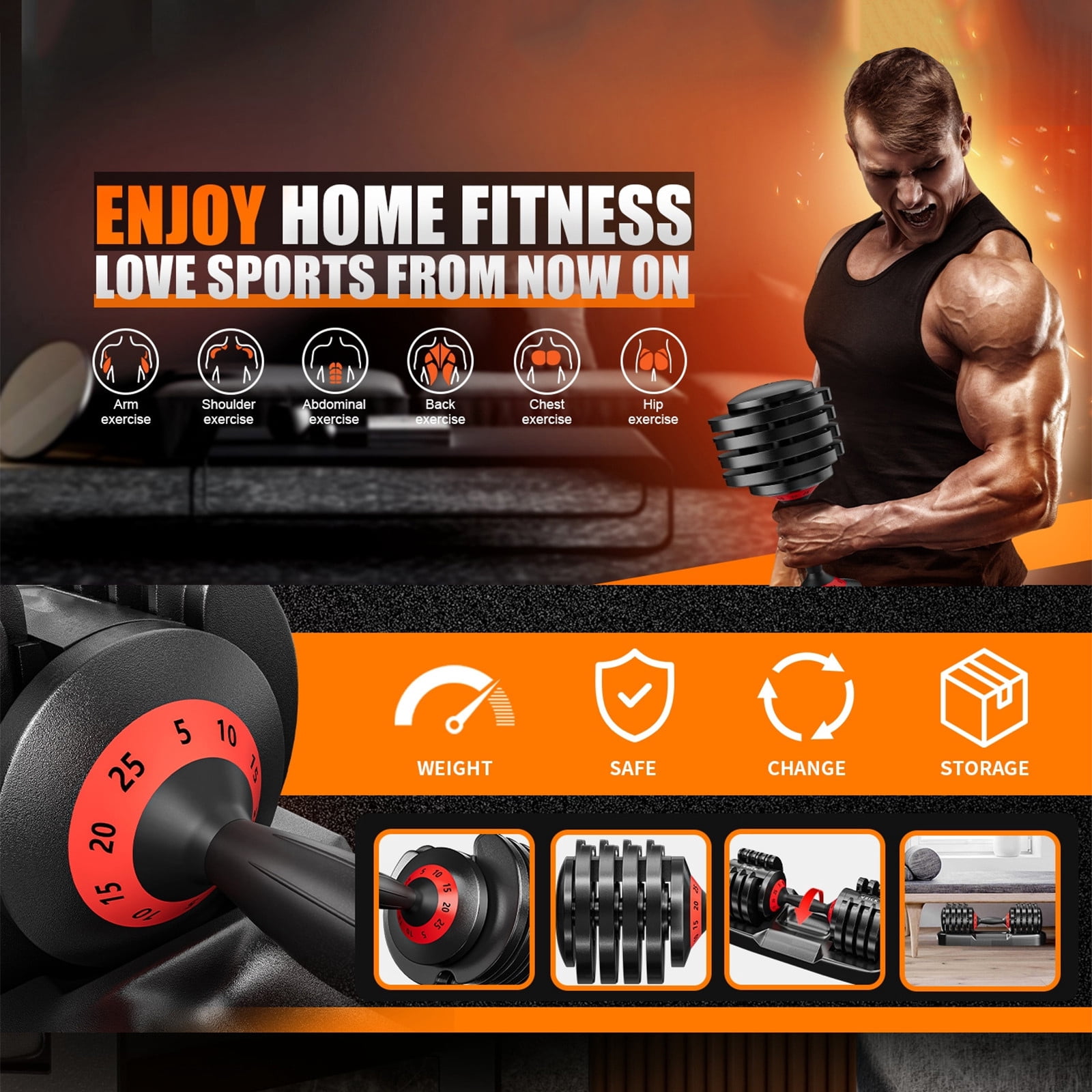 LWVITH 5 in 1 Adjustable Dumbbells Set, 5-25LB 5Levels 1 Hand Adjustable Weights Dumbbells Set with Rack, Dumbbell with Anti-Slip Texture Handle for Home Gym Suit both Men and Women,