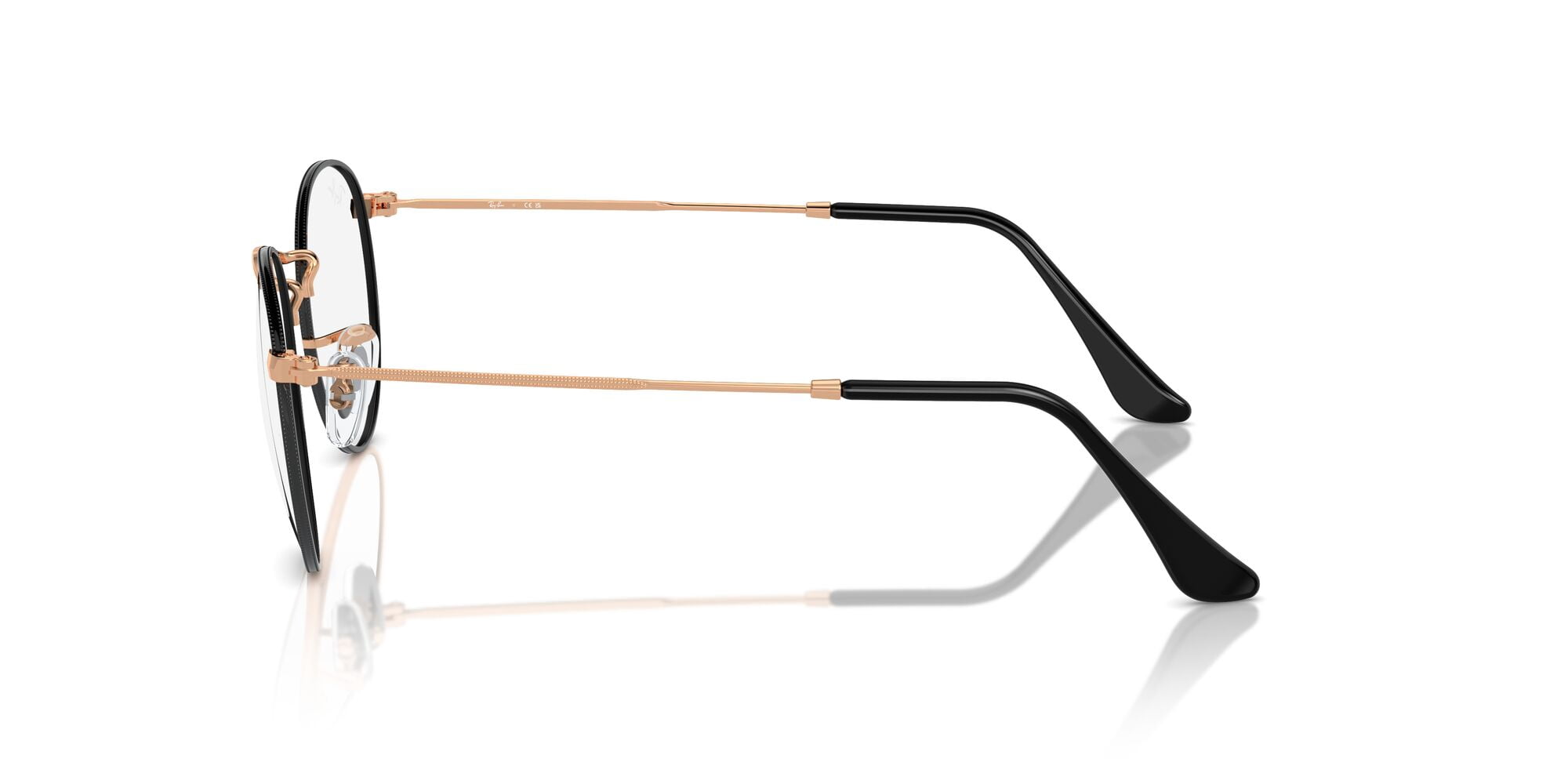 Ray-Ban Unisex Size 50 Round Metal Prescription Eyeglasses, Polished Black on Rose Gold/Demo Lens