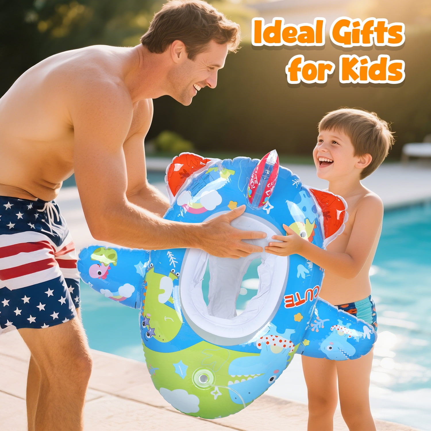 WonderStone Airplane Baby Pool Float with Squirt Water Gun, Inflatable Swimming Float with Safety Seat, Water Toy for Kids Ages 1-5, Pool & Beach Toy for Boys and Girls, Blue