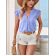 thumbnail image 5 of Blusa de Mujer con Cuello en V y Mangas con Volantes, Blusas Holgadas, Elegantes, Informales, Lindas, de Verano, Azul , Talla S, 5 of 10