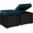 thumbnail image 1 of JJUN Set of 2 Wicker Ottomans, Multipurpose Outdoor Furniture for Patio, Backyard, Additional Seating, Footrest, Side Table w/Storage, Removable Cushions - Peacock Blue/Black, 1 of 15