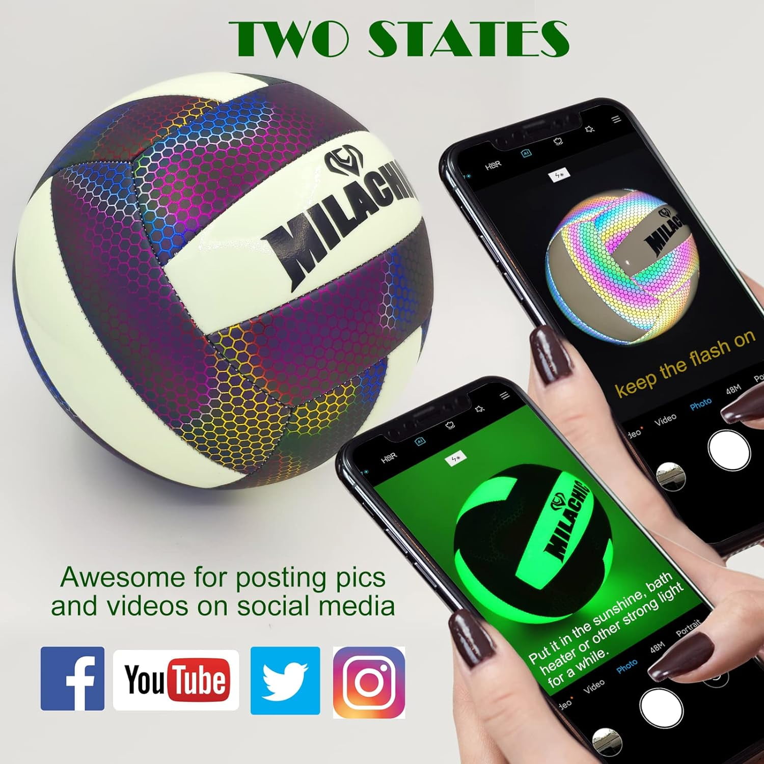 Volleyballs, Holographic Glowing Volleyball Official Size 5, Indoor Outdoor Beach Volleyball Ball for Men Women