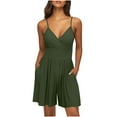 thumbnail image 4 of Sakmal Sexy Womens Rompers Green Deep V Neck Sleeveless Pajama Short Jumpsuits Solid Rompers, 4 of 6