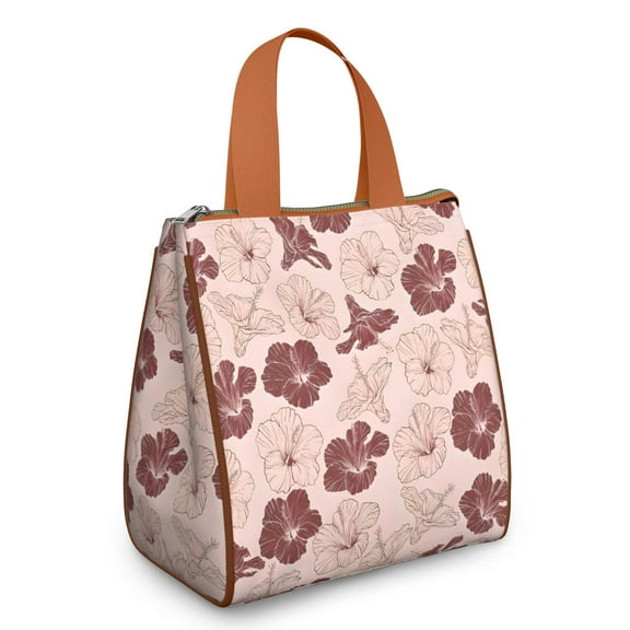Pioneer Flower Floral Print Pattern Insulated Lunch Bag for Women & Adults,Large Portable Soft Cooler Lunch Bag,Thermal Food Storage Tote with Pearl Cotton,8.66L,8.75x5.75x9.5 Inch