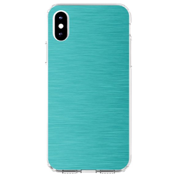 DistinctInk Clear Shockproof Hybrid Case for iPhone XS Max (6.5" Screen) - TPU Bumper, Acrylic Back, Tempered Glass Screen Protector - Teal Stainless Steel Image - Printed Image of Stainless