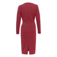 thumbnail image 5 of Women'sSolidSlimLongSleeveDeepVNeckPleatedLongBagHipHedgingDress, 5 of 5