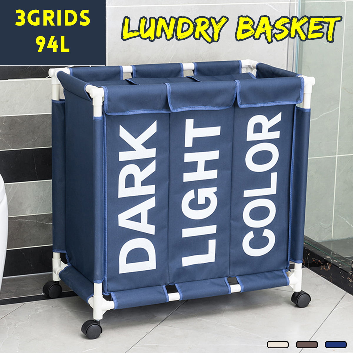 2 Lattice Laundry Basket Dirty Clothes Bin Sorter Bag Hamper Rolling Storage 