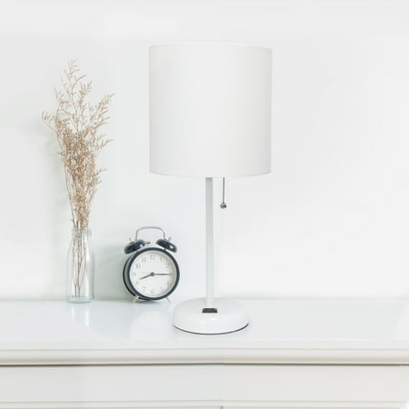 Limelights - Stick Lamp with Charging Outlet and Fabric Shade - White