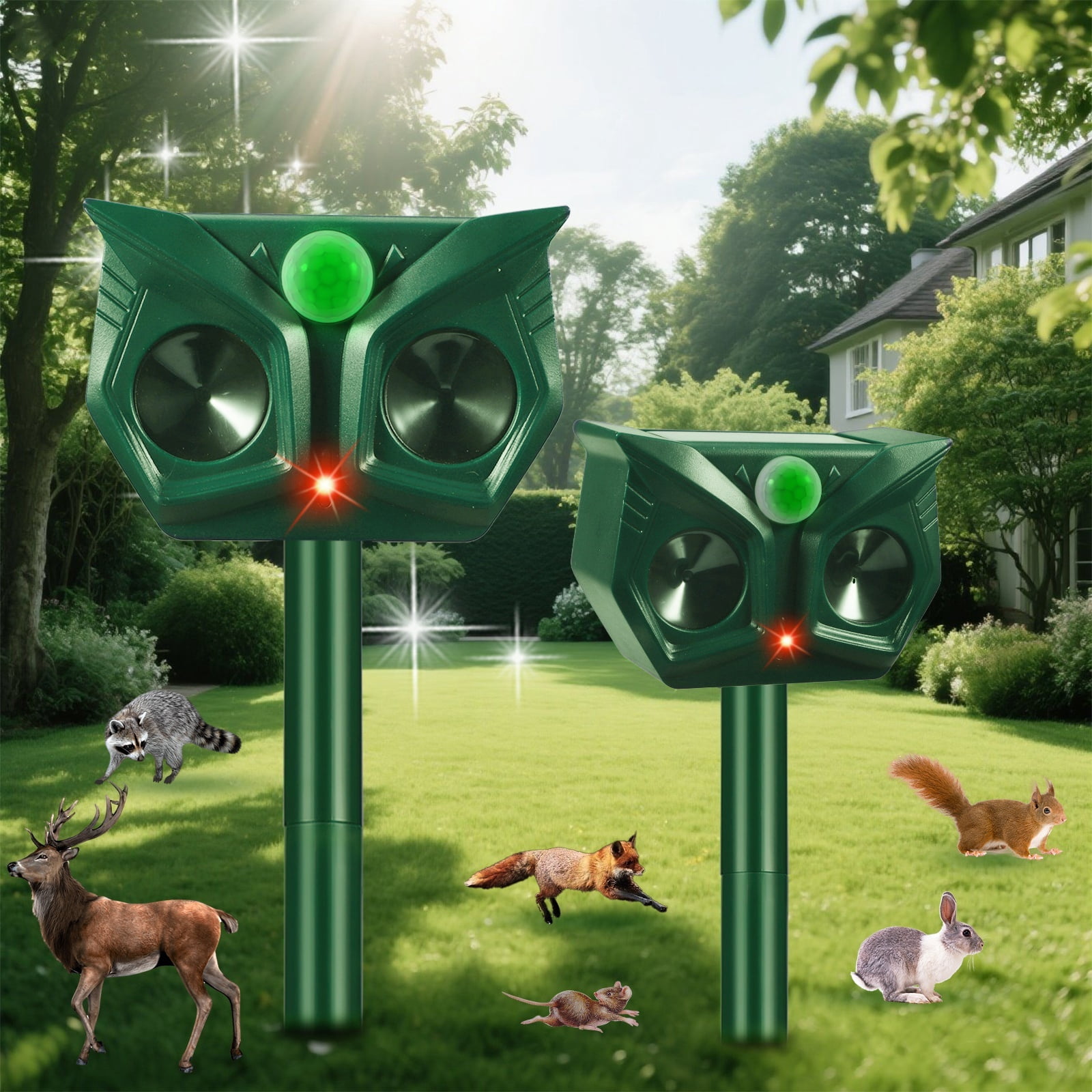 JINYI Solar Animal Repeller  Powered, Ultrasonic Repellent Outdoor with Motion Detection, with LED Flash Light, Effective Repels Invasive Animals for Raccoon, Skunk, Dog