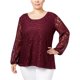 thumbnail image 1 of Blusa de encaje de talla grande para mujer de ING, morado, 2X, 1 of 1