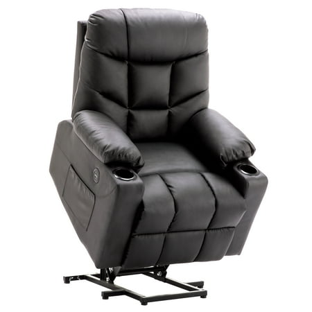 Chair And A Half Recliner Leather Electric Power Lift Recliner Chair TUV Lift Motor Lounge w/ Remote Control Dual USB Charging Ports Cup Holders Faux PU Leather Sofa 7288 ()
