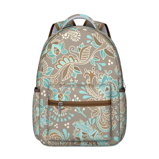 Colorful Vintage Paisley Students Backpack Chic Boho Floral Design, Adjustable Strap School Bag with Classic Artistic and Abstract Decorative Pattern