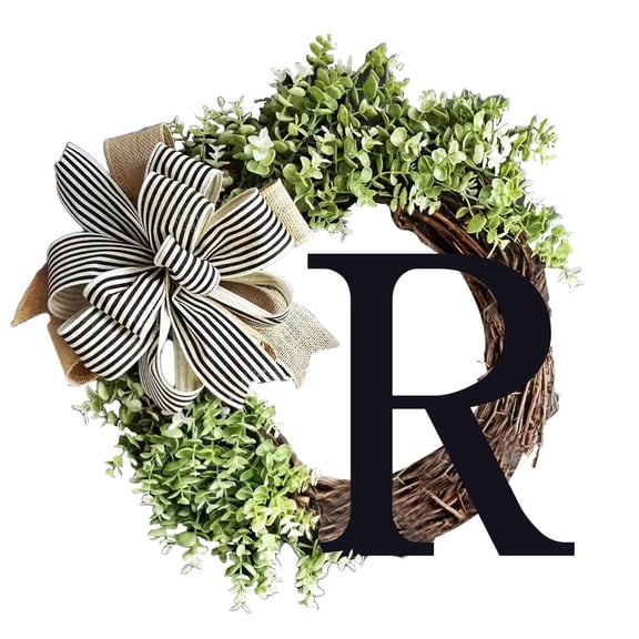 Herrnalise Personalized Last Name Year Round Front Door Wreath with Bow,Welcome Signs Creative Letter Farmhouse Wreath Decorative Hanging Plaques for Home All Seasons Outside Decor Gift R