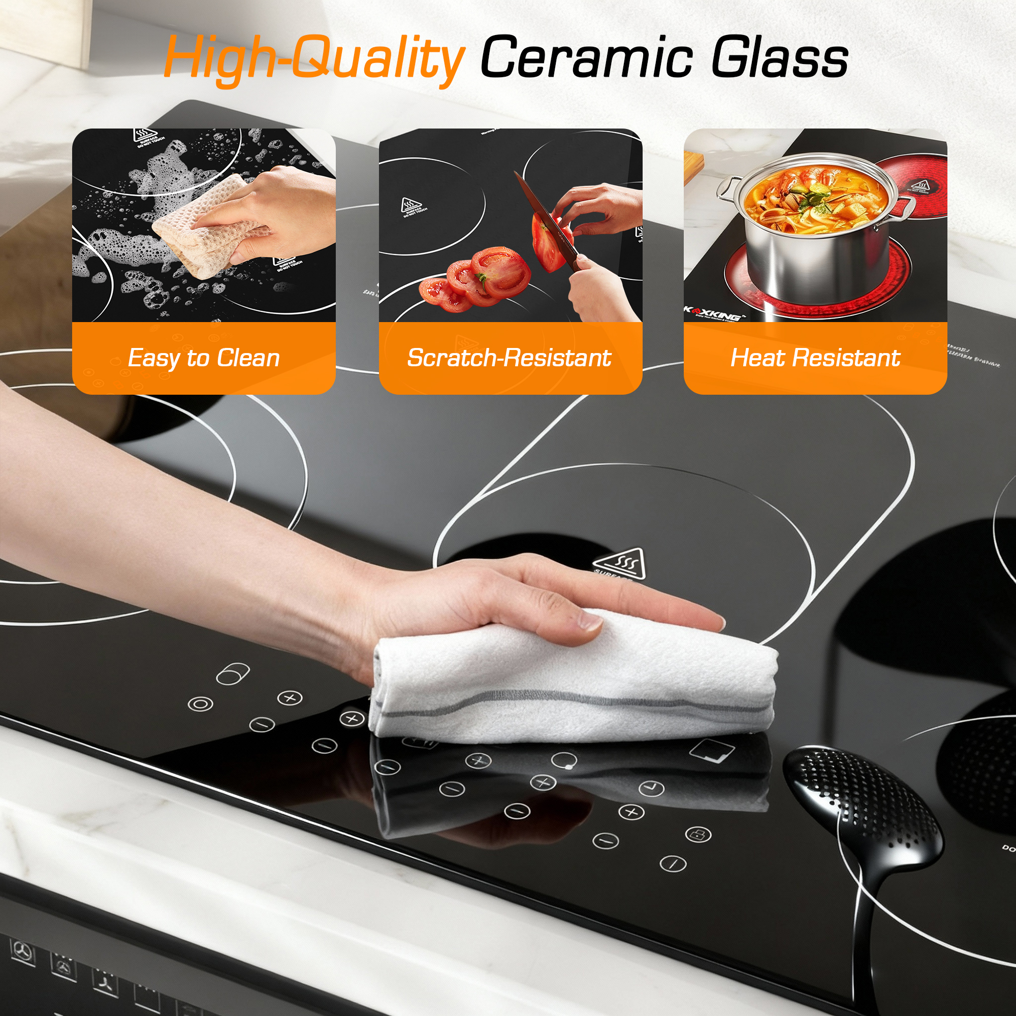 30 Inch Electric Cooktop 5 Burners, 8500W Built-in Radiant Ceramic Stove Top with Dual Expandable Heating Zone, Touch Control 9 Power Levels, Timer & Child Lock, Hard Wired 220-240V(NO PLUG)