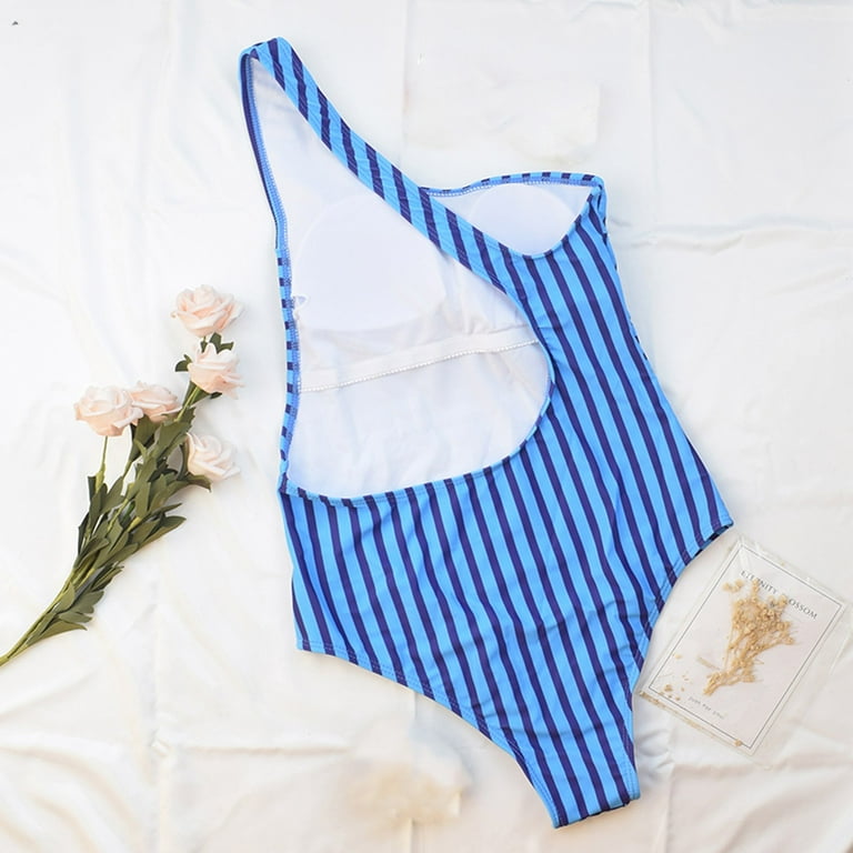 KaLI_store Tummy Control Swimsuits for Women Women’s Ribbed One Piece  Swimsuit Deep V Neck Bathing Suit Crisscross Back Self Tie Monokini Blue,S