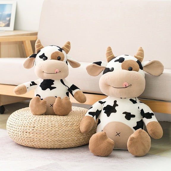 D-GROEE Cute Cow Plush Toy, Stuffed Animal Throw Plushie Pillow Doll, Soft Fluffy Friend Hugging Cushion - Present for Every Age & Occasion