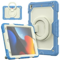 iPad 10.2 Case with Built-in Screen Protector, iPad 9th Gen Case/iPad 8th Gen Case/iPad 7th Gen Case, Dteck Heavy Duty Rugged Shockproof Case Full Body Protection with 360 Ring Holder Grip,Blue