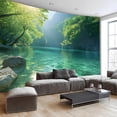 thumbnail image 2 of Gojian Nature Tapestry Forest Tree Sea Cave Wall Hanging, Stream Through Rainforest Landscape Wall Art Tapestry for Bedroom Living room, 2 of 6
