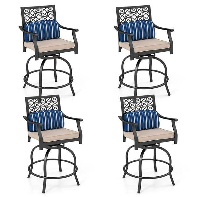 Gymax 4 PCS Patio Swivel Bar Chairs Metal Counter Height Bar Stools w/ Gentle Rocking