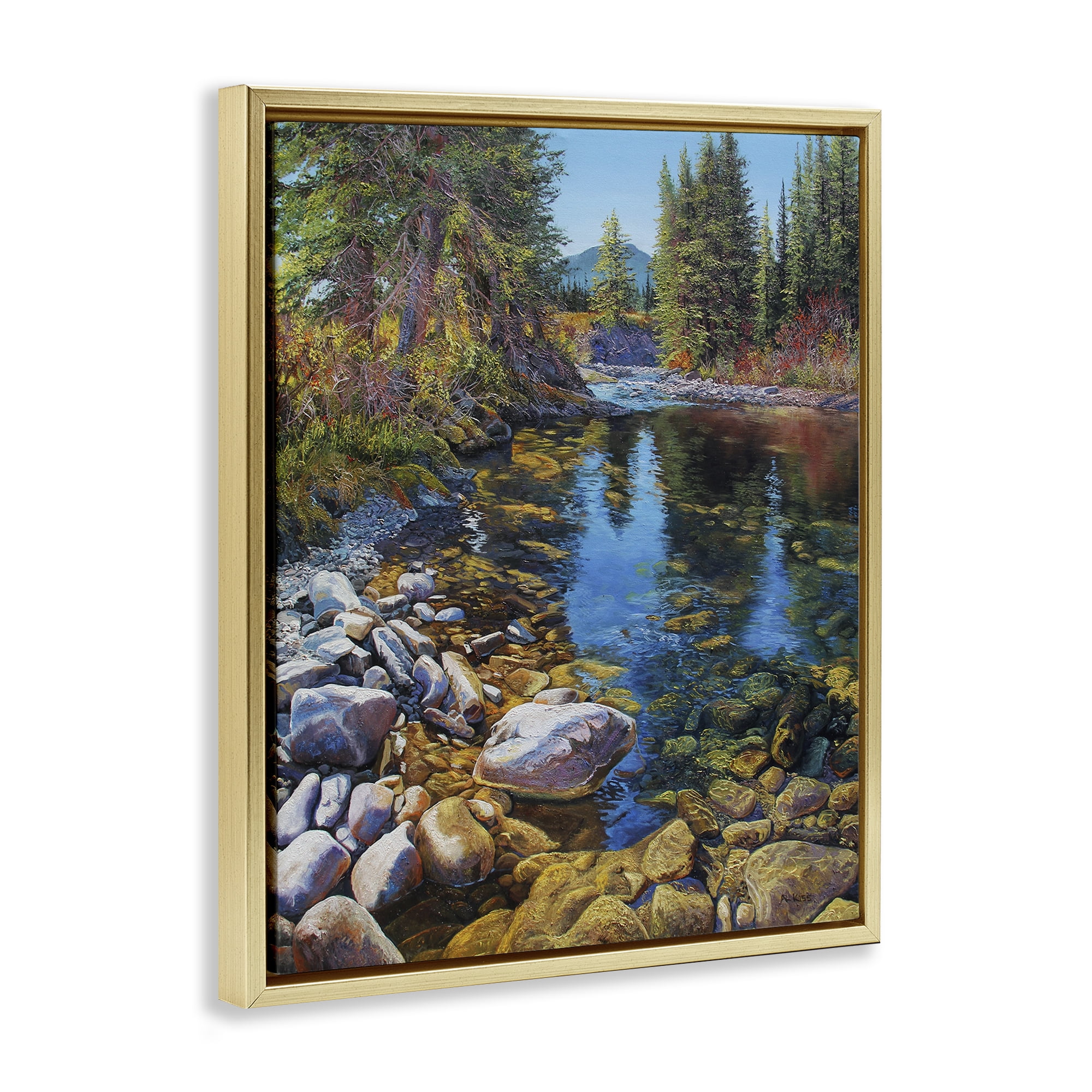 Stupell Industries Etherington Creek View Landscape & Nature Painting Gold Floater Framed Canvas Art Print Wall Art, 25 x 31