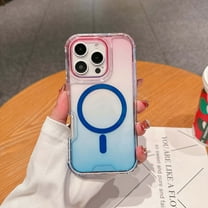 For iPhone 16 Pro Magnetic Clear Phone Case,Two-color Gradient Design,Compatible with Mag-Safe,3-in-1 Heavy Duty Shockproof Military Drop Protection Transparent Phone Case,Pink Blue