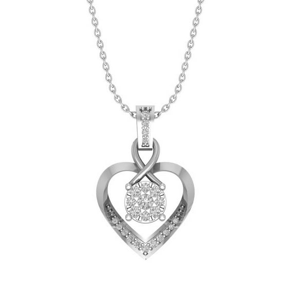 Araiya 14K White Gold Round Diamond Heart Pendant with Sterling Silver Chain Necklace (1/4 cttw, I-J Color, I2-I3 Clarity), 18"