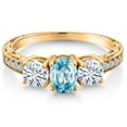 thumbnail image 3 of Gem Stone King 18K Yellow Gold Plated Silver 3-Stone Ring Oval Zircon Moissanite (2.37 Cttw), 3 of 6