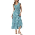 thumbnail image 2 of INSPIRE CHIC Women's Summer Dresses Casual Cap Sleeve V Neck Smocked Floral Ruffle Tiered Flowy Beach Maxi Dress XL Green, 2 of 6