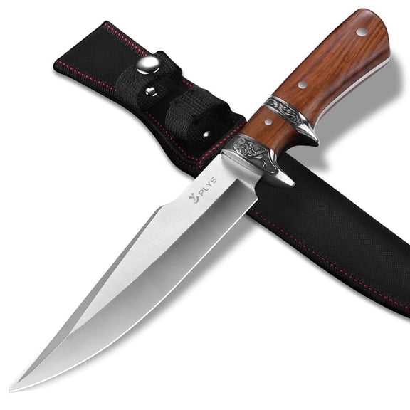Plys Fixed Blade Hunting Knife, 6.6 inch Full Tang Tactical Survival Gear Knife with Wood Handle for Outdoor Camping Hunting