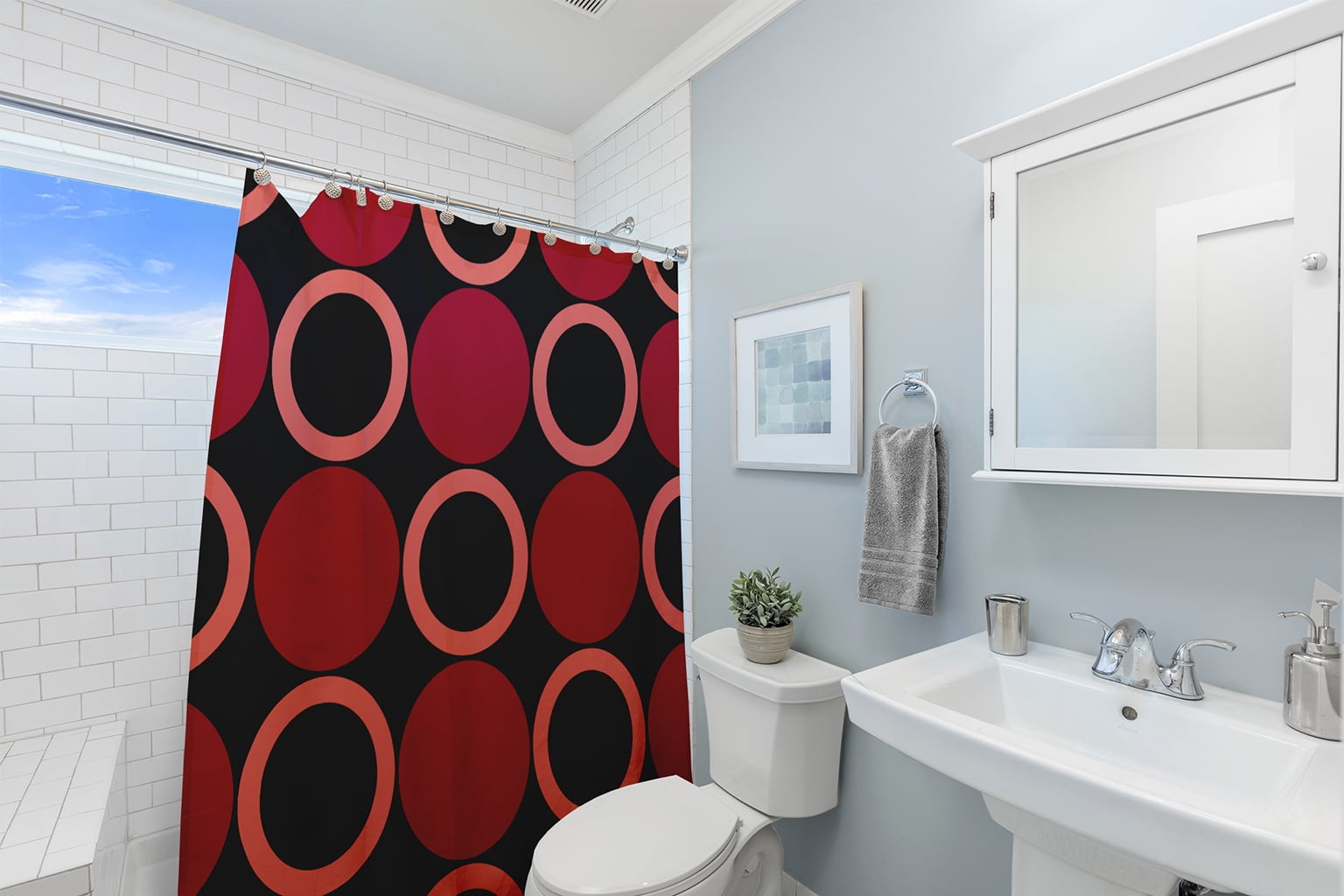 Simply Daisy 70" W x 73" L Mod Circles Polyester Shower Curtain, Dark Red [1 Ct]