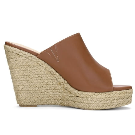 Unique Bargains Women's Wedge Heel Open Toe Espadrille Platform Mules ...