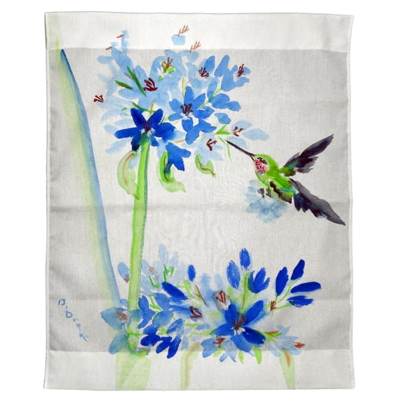 Betsy Drake Interiors Hummingbird & Blue Flowers Outdoor Wall Hanging 24x30