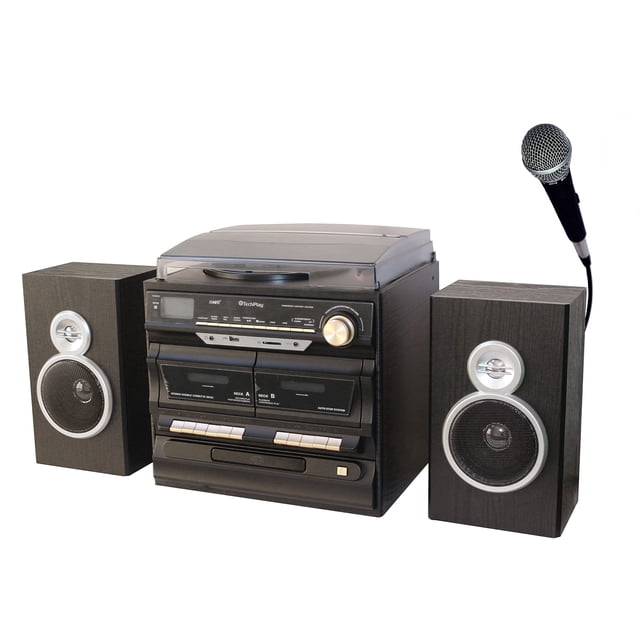 Tocadiscos TechPlay de 30 W RMS, retro y clásico, compatible con karaoke