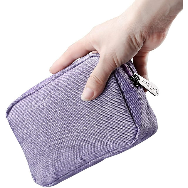 E-Tree 7 inch Canvas Zippered Small Bag, Mini Travel Makeup Carrying Case, Cosmetic Bag, Portable Electronics
