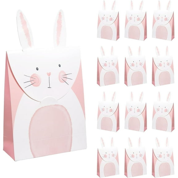 Cheerland Pink Bunny Gift Bags for Easter Party Decorations, 12 Pcs
