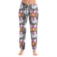 thumbnail image 2 of Women Halloween Pajama Pants Drawstring High Waist Pants Pumpkin Print Wide Leg Soft Lounge Sleep Pajamas Gray,L, 2 of 5
