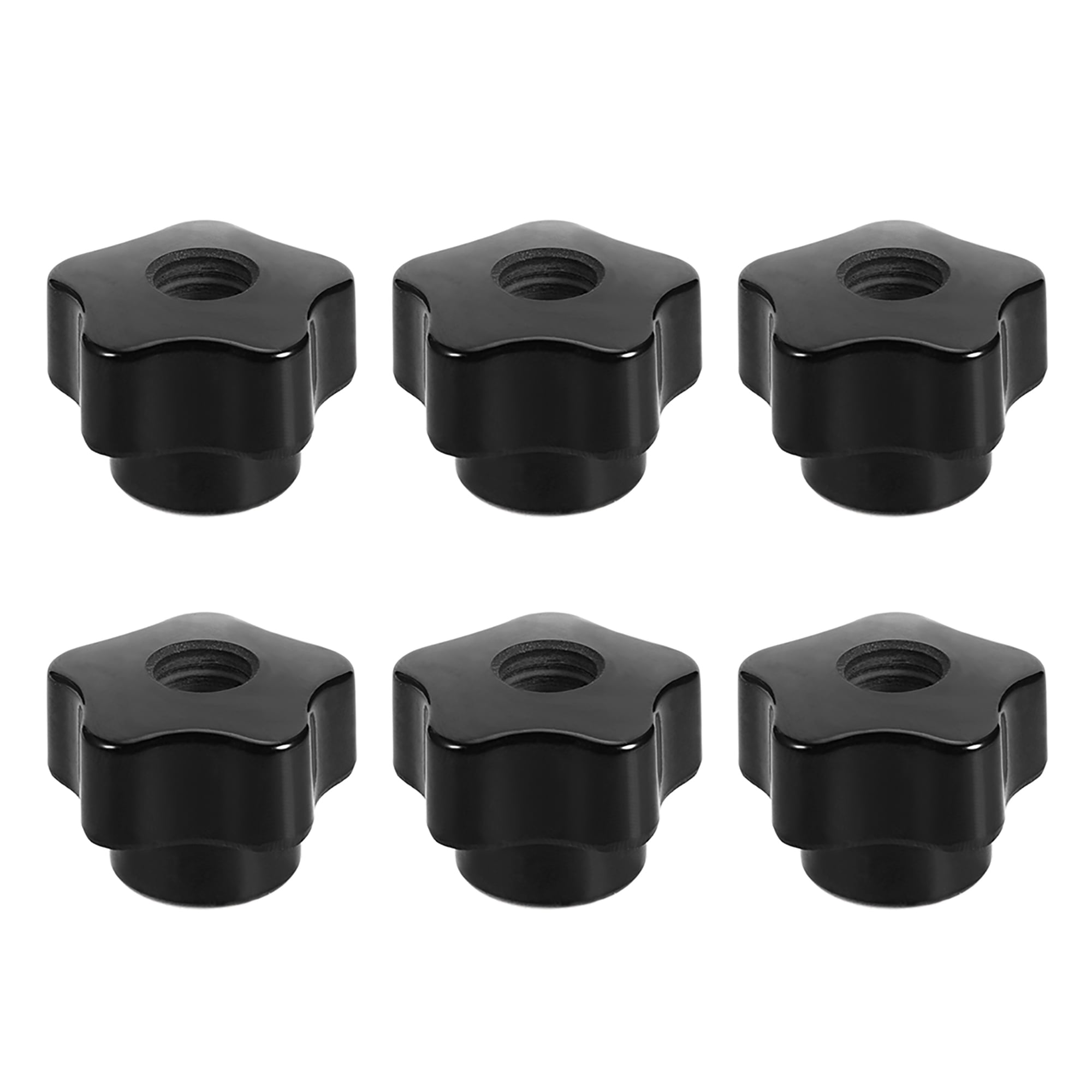 Uxcell M6 Female Thread 32mm Head Through Brass Insert Star Knobs Black