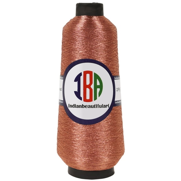 IBA Indianbeautifulart EmbroideryZari2 ply Thread For Sewing MachinePeachMetallicThread ForEmbroideryNeedle Work 5000M Spool
