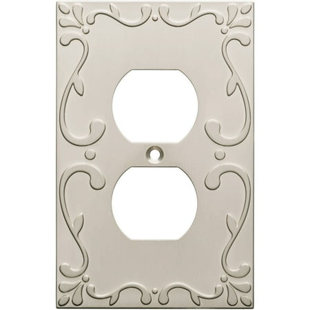Engraved Nickel Plate - Franklin Brass Classic Lace Single Duplex Wall Plate in Satin Nickel