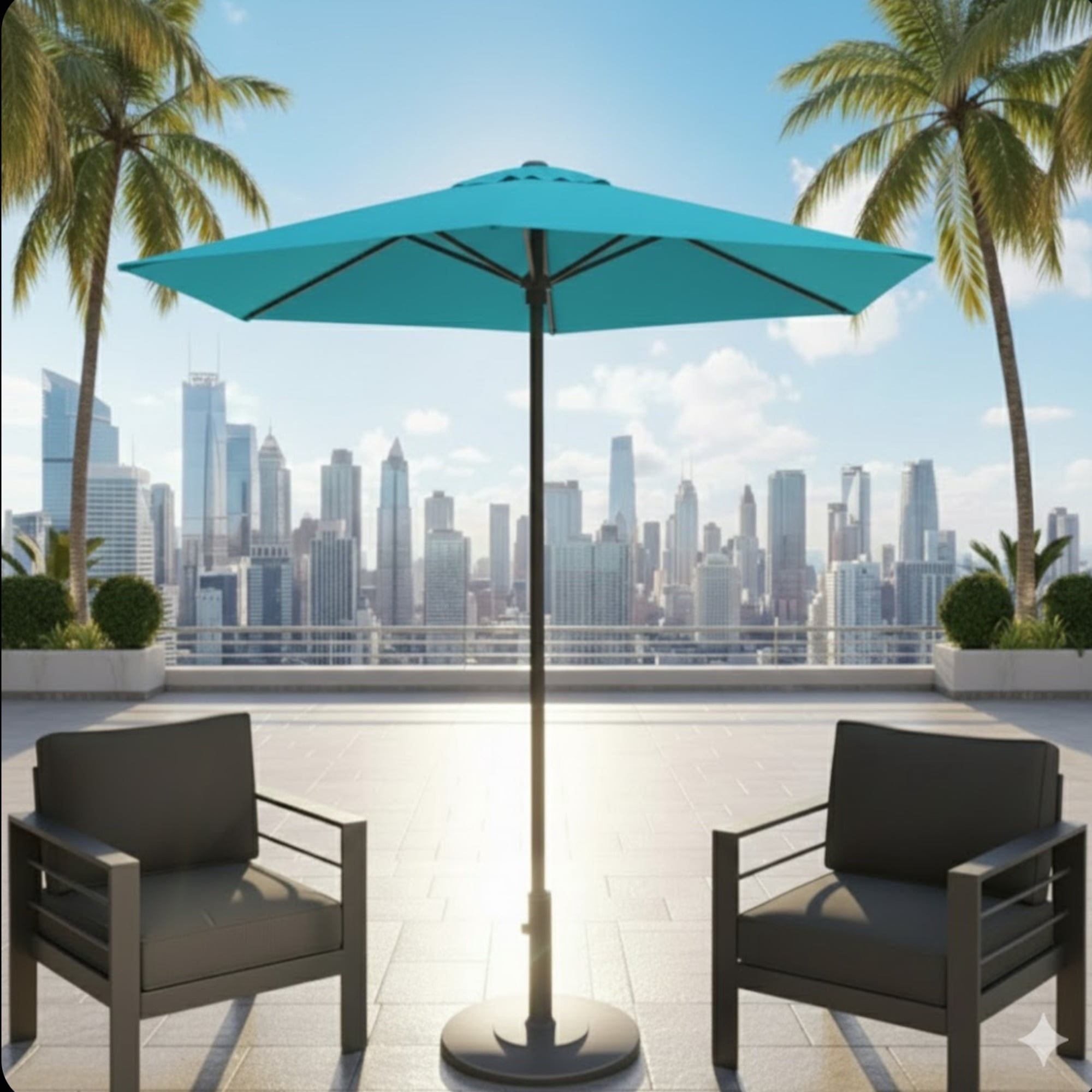 7.5 FT Blue Market Patio Umbrella with Crank Lift & Push‑Button Tilt, UV‑Resistant Waterproof Spun Polyester Canopy, Aluminum Pole Outdoor Shade for Backyard Pool Deck (Base Not Included)