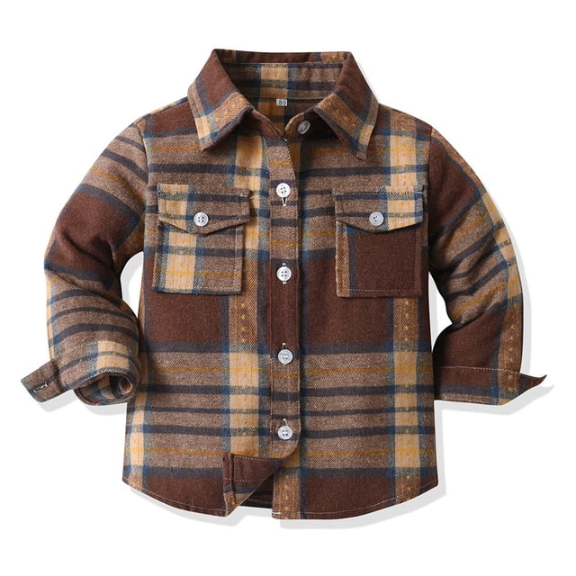 Chaquetas y abrigos casuales de manga larga sin capucha para niños pequeños, camisa de franela, chaqueta a cuadros de manga larga con solapa, tops de otoño para niños y niñas, camisa para niños