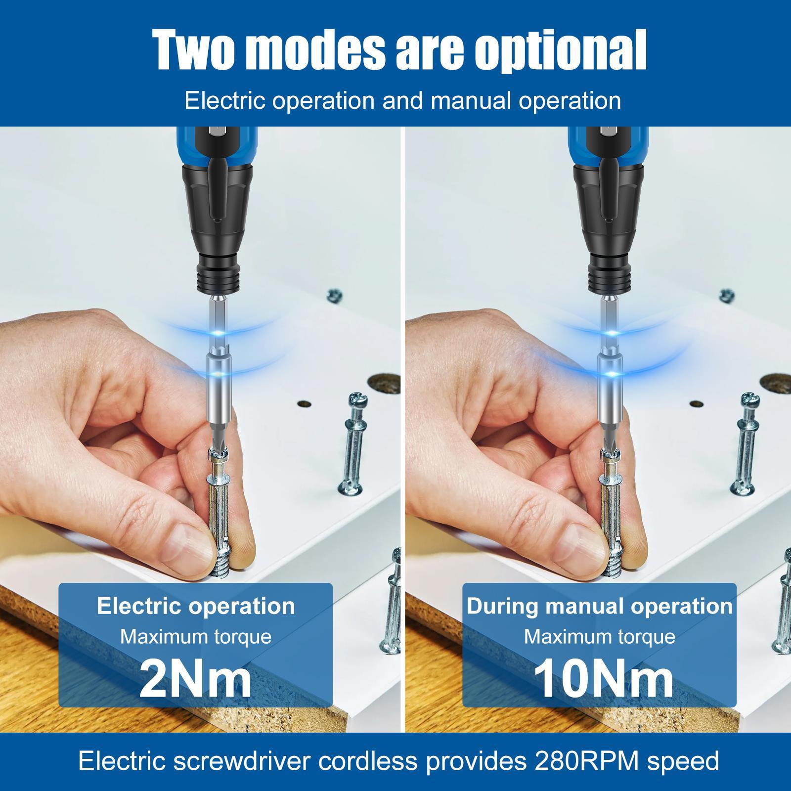 Electric Screwdriver Cordless, Rechargeable Power Screwdrivers Set, Portable Automatic Home Repair Tool Kit with LED Lights and USB Cable