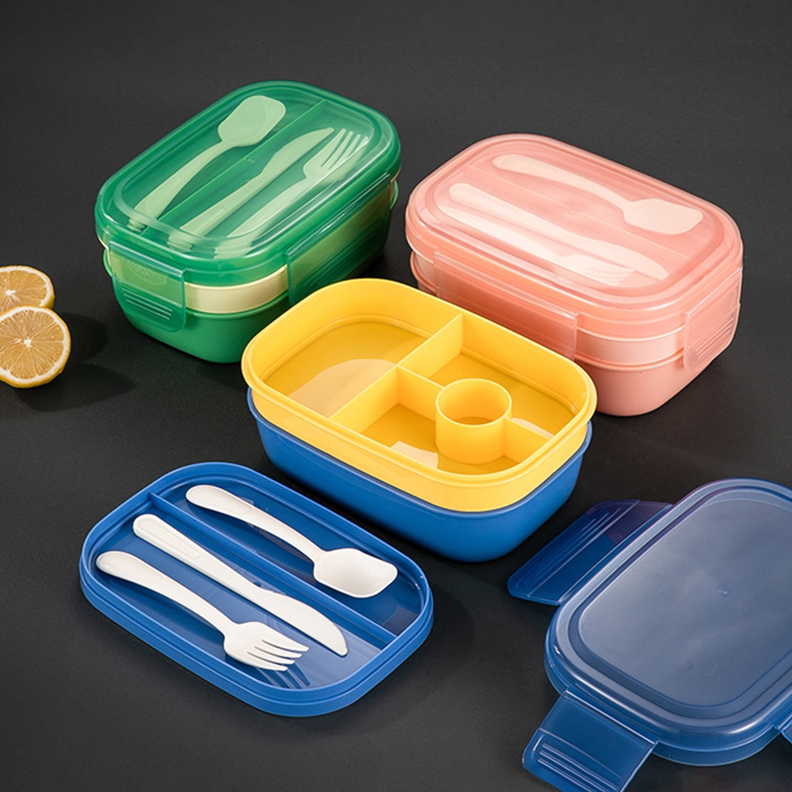 Microwavable Plastic Bento Box Set, Portable Adult And Children Lunch Box  With Bag, Cutlery And Sauce Dish 1set